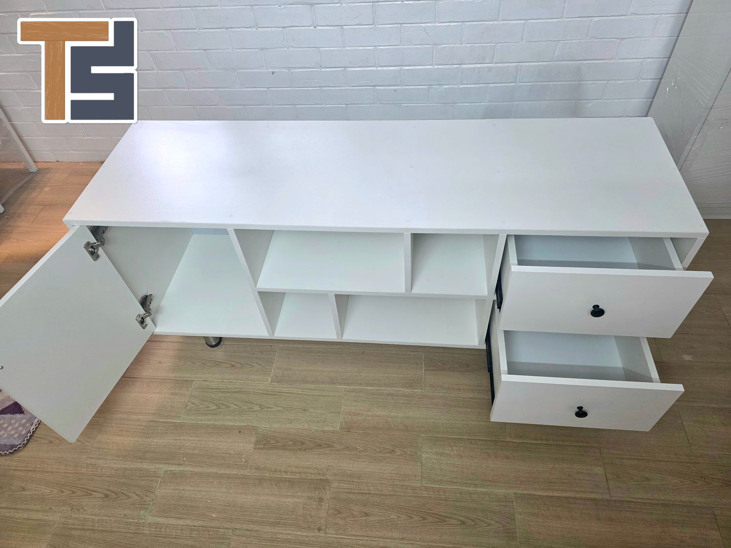 Blockboard TV Bench with Door and Drawer - L 5 ft , W 18 Inches , H - 2 ft