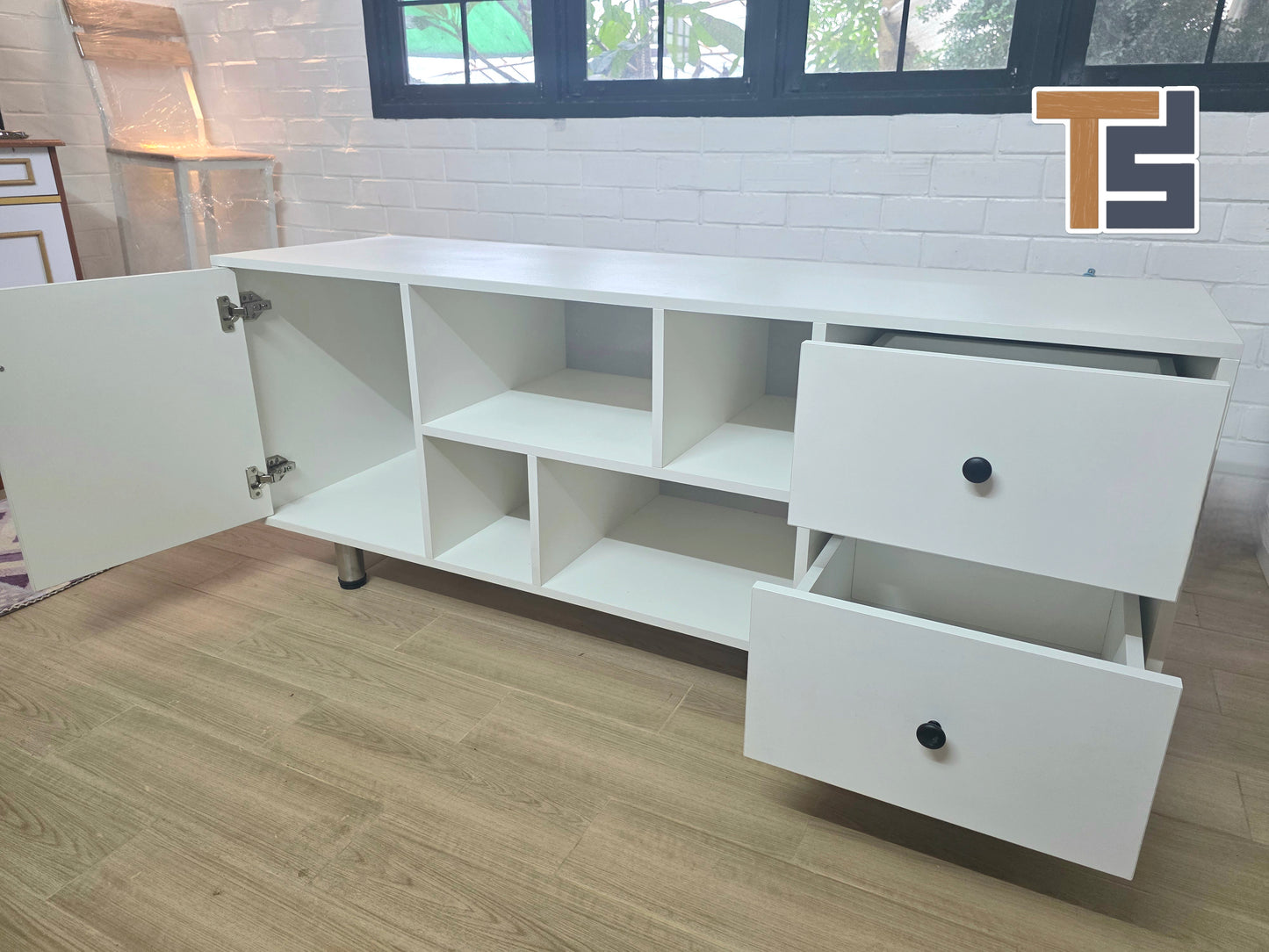 Blockboard TV Bench with Door and Drawer - L 5 ft , W 18 Inches , H - 2 ft