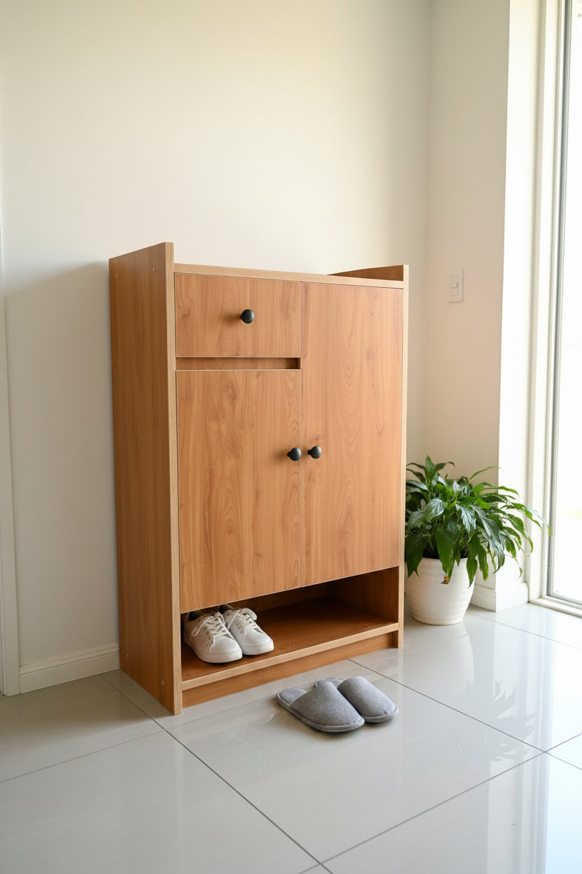 Blockboard Shoe Cabinet with Open Layer , Doors , Drawer - Code : T143