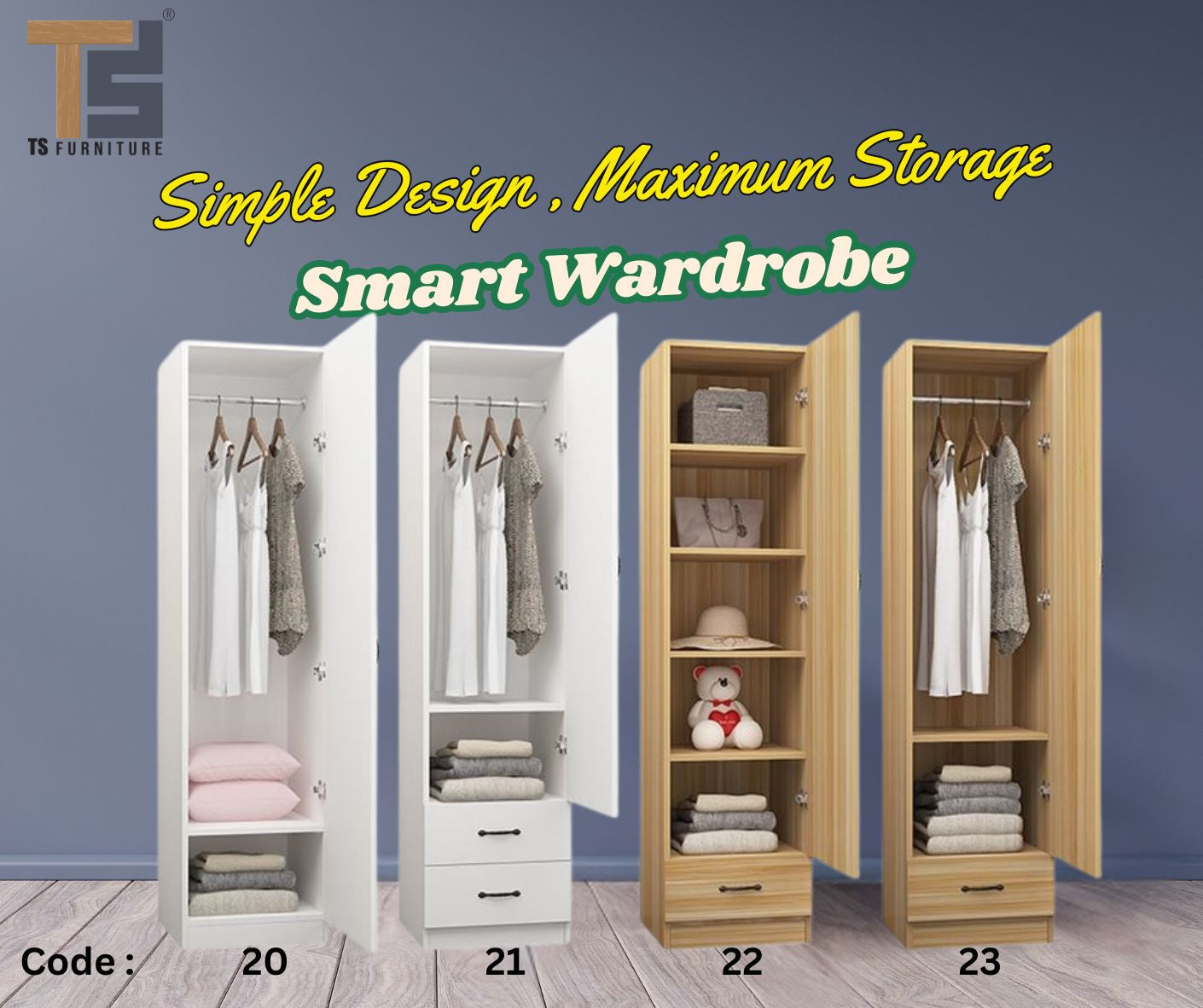 Smart Wardrobe - 17 x 16 x 72 Inches Blockboard With 1x4ft  Mirror Code 23