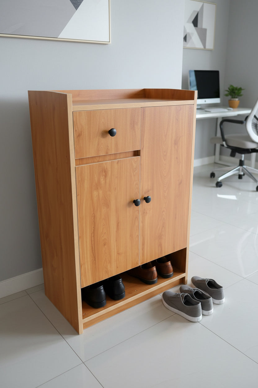 Blockboard Shoe Cabinet with Open Layer , Doors , Drawer - Code : T143