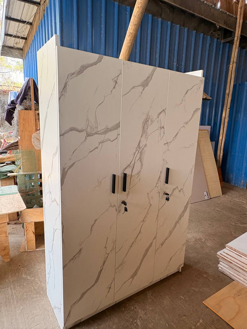 Wardrobe Rubber Blockboard With 3 Door  ( White ) 42 x 14 x66 Inches Code : T52