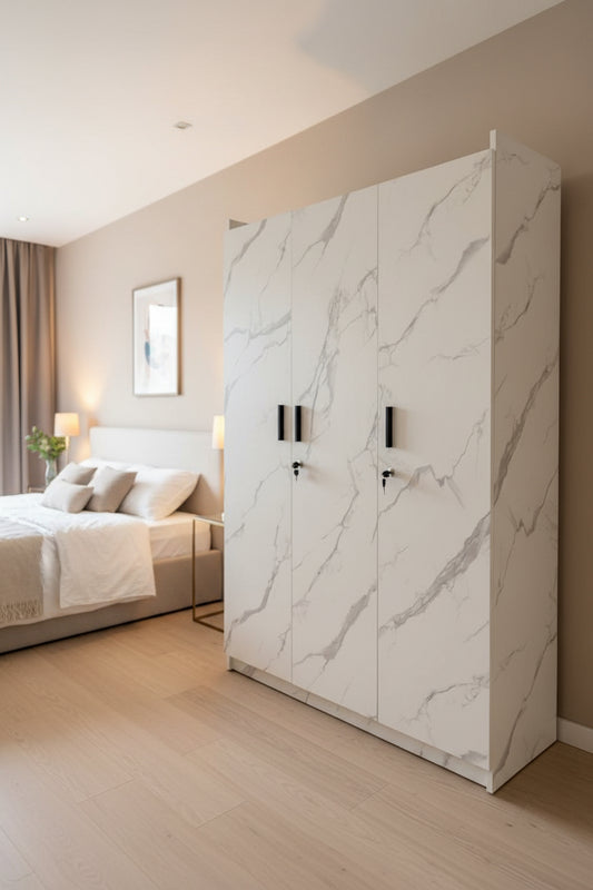 Wardrobe Rubber Blockboard With 3 Door  ( White ) 42 x 14 x66 Inches Code : T52